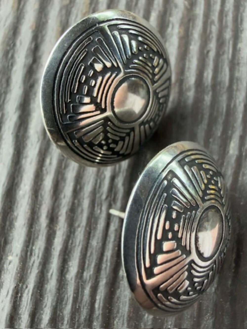 VTG Native American Oxidized Sterling Silver Post Earrings 7.0 grams